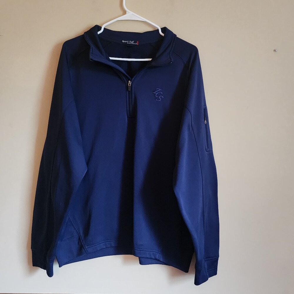 Sport Tek Men's Navy-Blue Half Zip Jacket With Sleeve Pocket. Size Large